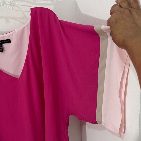 White House Black Market Fuchsia and Cream V-Neck Blouse Size Small - Picture 7 of 7